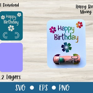 FIORI di carta soldi di buon compleanno / Feste di compleanno / File SVG Cricut / File a strati / Carta ritagliata e porta soldi / Uso commerciale
