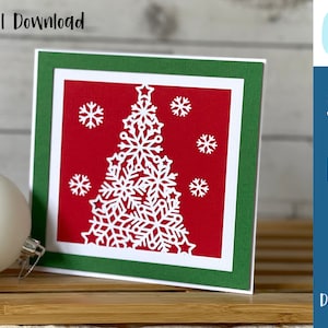 Kerstkaart SVG | Kerstboom met sneeuwvlokken | Vrolijk kerstfeest | Uitgesneden kaart | Kaarten maken | Commercieel gebruik - Gratis envelopsjabloon