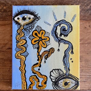 Trippy Eyeball Mushroom 8x10 Acrylic Painting on Stretched Canvas