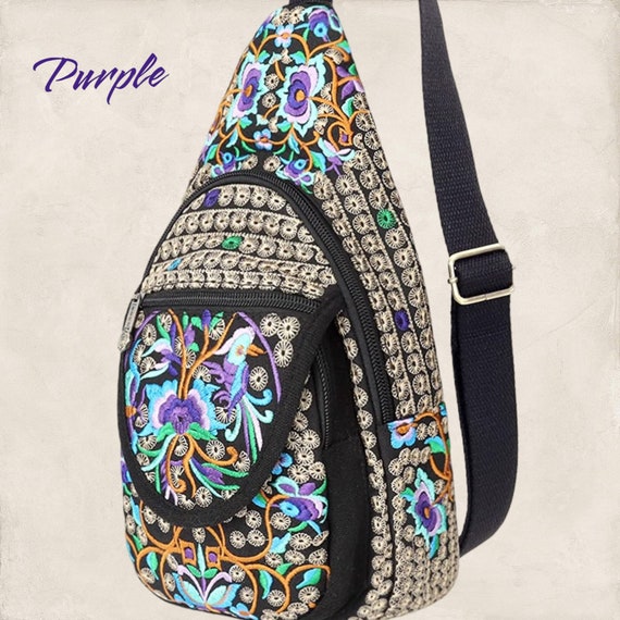 Canvas Bohemian Crossbody Backpack Sling Bag with Multiple Compartments Womens Boho Sling Bag Canvas Crossbody Backpack Canvas  main image 4