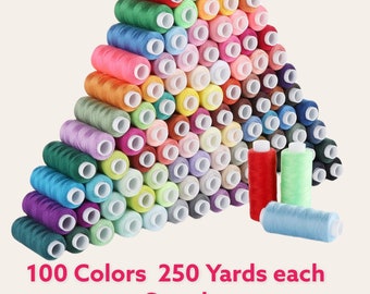 Juego de hilos de coser de 100 colores, 250 yardas por carrete, poliéster multiusos para coser a mano y a máquina, acolchar, bordar y hacer manualidades.