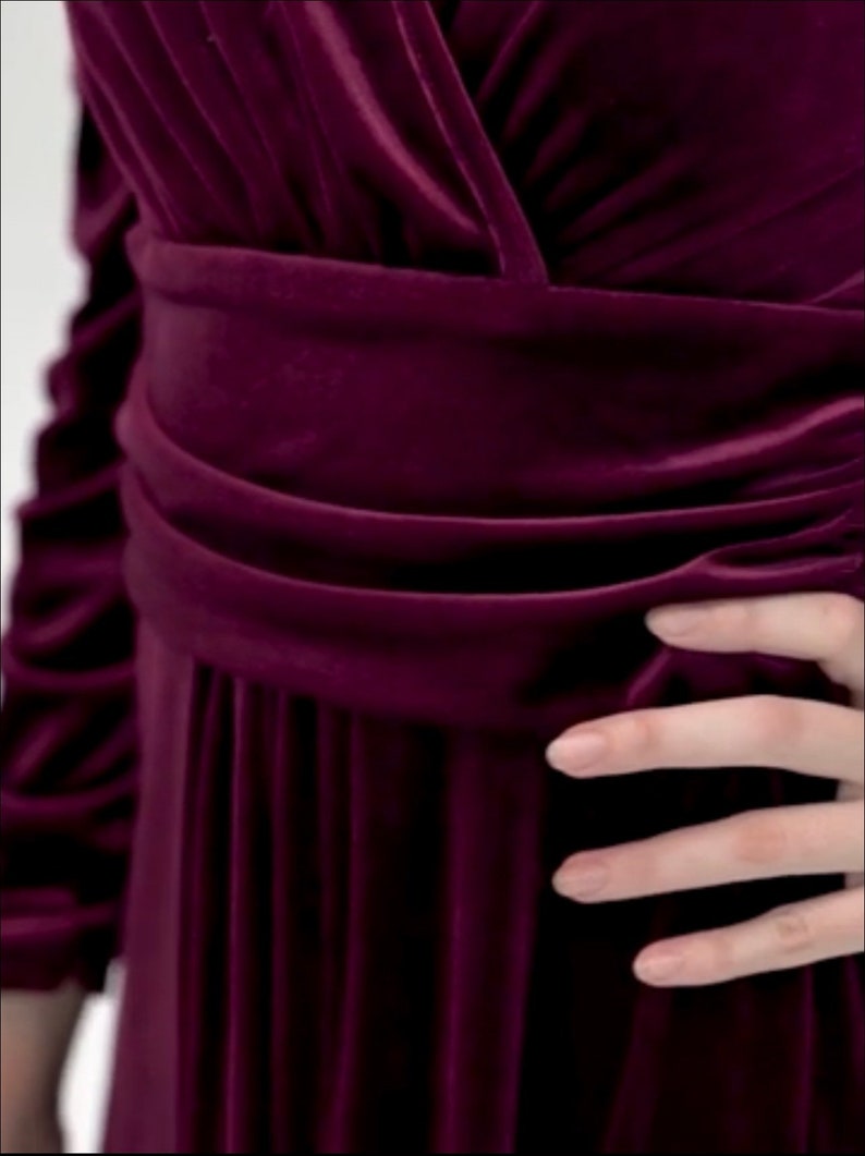 Womens Long Sleeve V Neck Velvet Maxi Dress - Etsy