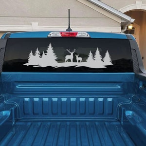 24&quot; - 50&quot;  Hunting deer buck and Trees Graphics decal sticker for rear window of pickup truck of SUV, Truck and Adventure vehicles