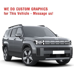 May include: A gray SUV with black trim and silver wheels is shown against a white background. The text "WE DO CUSTOM GRAPHICS for This Vehicle - Message us!" is displayed in red at the top of the image. The vehicle has a modern design.