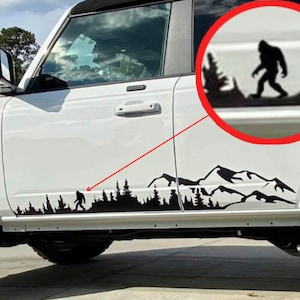 36&quot; - 60&quot; Sasquatch Big foot Mountain Trees Graphics decal sticker for side doors of SUV, Truck, Offroad and Adventure vehicles