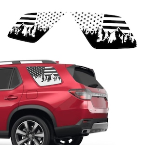 American Flag and mountains rear Quarter panel vinyl decal sticker for Honda Pilot 2023 - 2025 for 3rd window