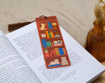 Bladwijzer kattenboekenplank: geïllustreerd kattenliefhebbercadeau, grappig leesaccessoire