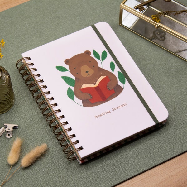 Hardcover Reading Journal - A5 Size (Optional Cover Customization) | Customized Name Reading Journal | Reading Journal - Bear Illustration