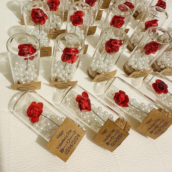 10 pcs Happy Valentine's Day Gifts, Rose Mini Glass Wedding Favors for Guests, Dome, Rose Favors, Beauty And The Beast, Rose Dome Favors