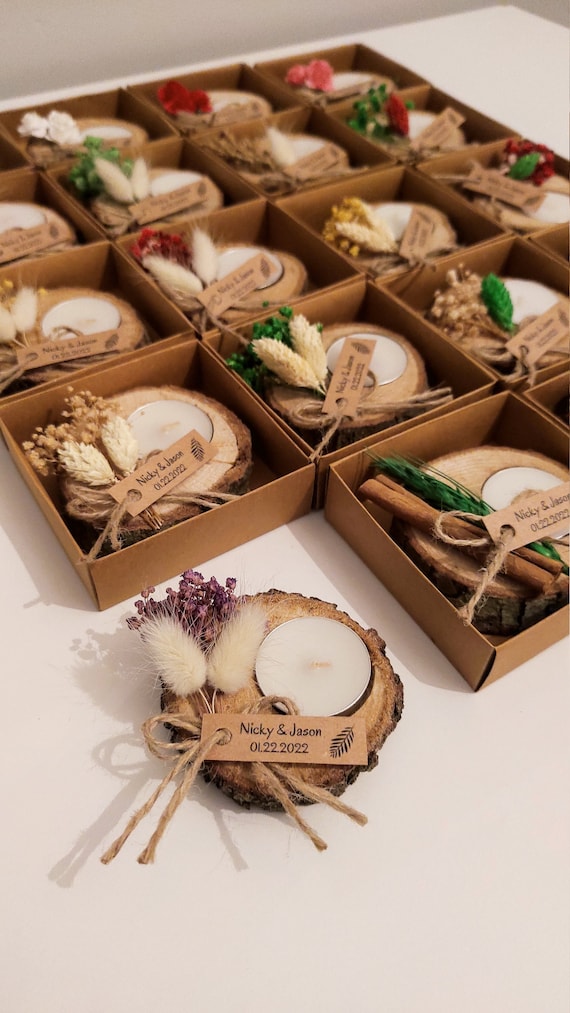 Detalles de boda para invitados regalos a granel portavelas de madera con  flores secas -  México