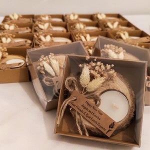 Porte-bougie chauffe-plat en bois personnalisé, faveurs de mariage pour les invités, cadeaux de mariée et de douche de bébé, faveurs en bois rustiques, faveurs de bougie image 8