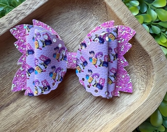 KPOP Demon hunters Faux Leather Hair bow, Huntrix Vegan Leather hair bow,  Pigtail Set, Baby Headband, Kpop demon hunters Birthday Party