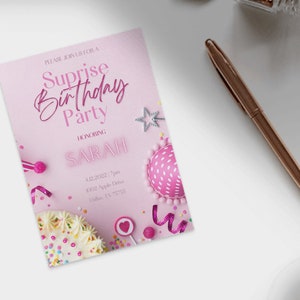 Surprise Birthday Party Template Evite Invite Digital Fully Customizable