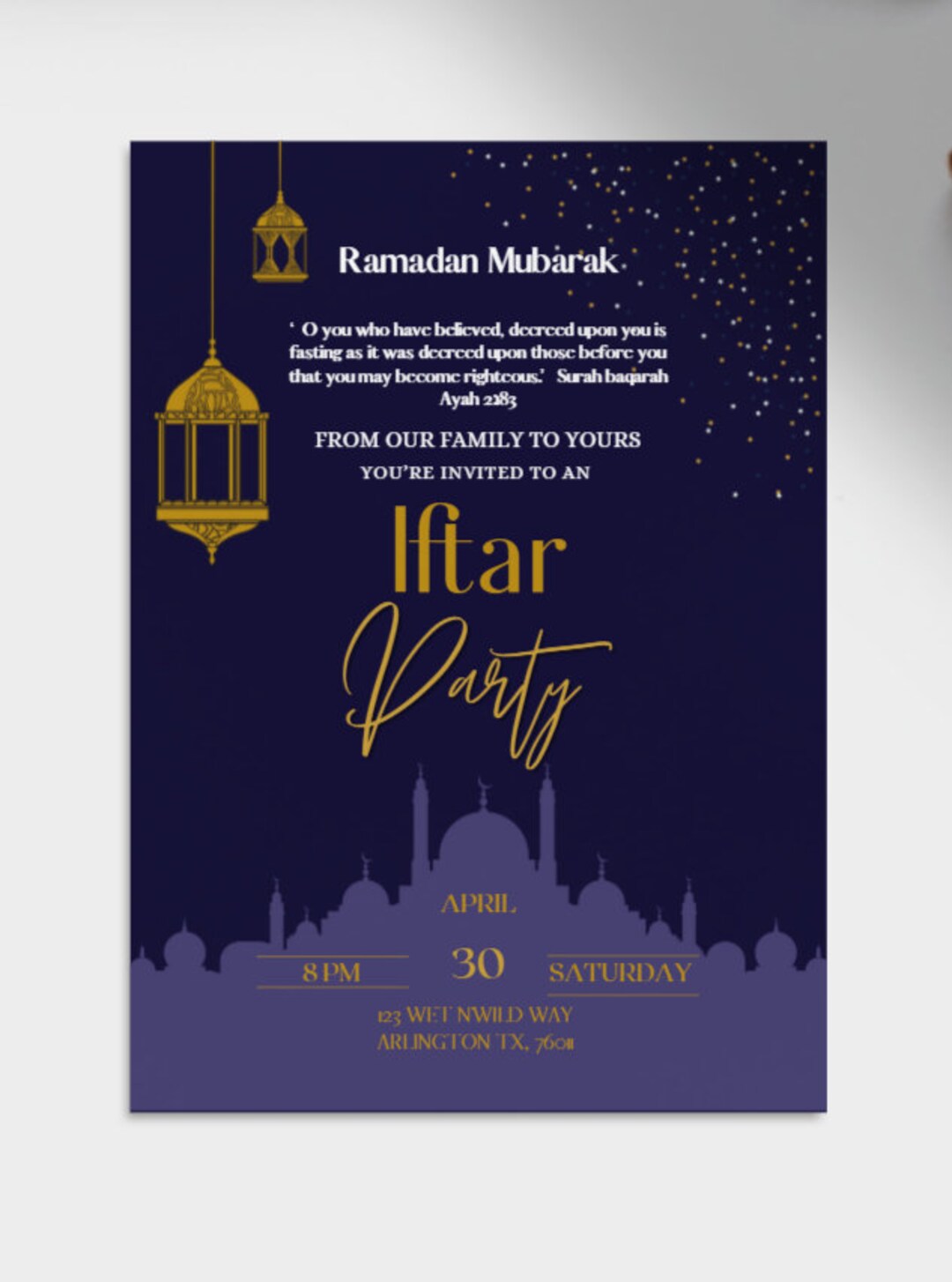 Ramadan Mubarak Iftar Party Invite Template - Etsy Australia