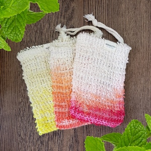 Set of 3 Ombre sisal soap saver bags  | Multicolor Soap Pouch |  Plastic Free Packaging | Ships next day