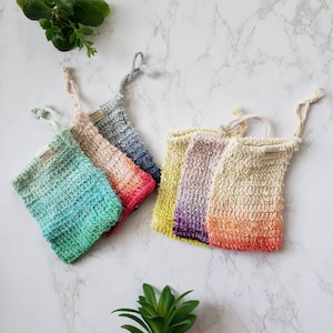 Colorful Soap Pouch Set of 6 | Ombre sisal soap saver bag | Plastic Free Bath Pouf |Travel| Plastic Free packaging |  Ships next day