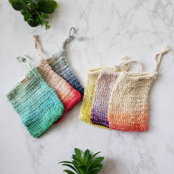 Colorful Soap Pouch Set of 6 | Ombre sisal soap saver bag | Plastic Free Bath Pouf |Travel| Plastic Free packaging |  Ships next day