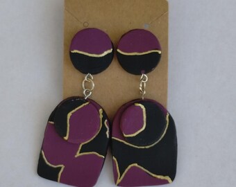 Abstract Marbled Dangle Earrings || Purple and Black
