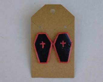 Coffin Stud Earring || Black and Red