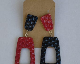 Abstract cut-out dangle earrings || Black and Red