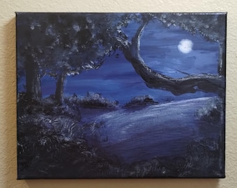 Zimowa noc | Oryginalny obraz akrylowy