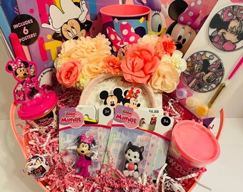 Cesta de regalo de Minnie Mouse / Orejas de Minnie Mouse / Cesta de regalo de cumpleaños / Set de regalo de Minnie / Tema de Minnie Mouse