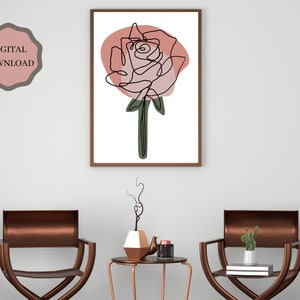 Rose Line Drawing Print, Rose Sketch Art, One Line Print, Line Drawing Print, Rose In One Line Art, Printable Flower