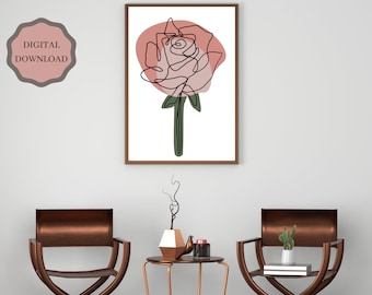 Rose Line Drawing Print, Rose Sketch Art, One Line Print, Line Drawing Print, Rose In One Line Art, Printable Flower