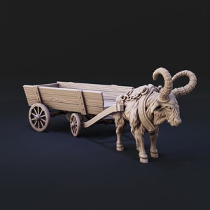 Cart / Wagon with Articulated Steering | Draft Animal  | TTRPG Scenery for D&D and Pathfinder | Scatter Terrain for Fantasy Wargames