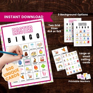 Ostern Bingo Printable | Kinder Osterfest Spiel | 500 einzigartige Karten