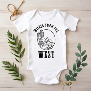 Wilder than the West Onesie, Cowboy Onesie, Baby Onesie, Baby Clothes, Baby Gift, Gender Neutral, Country, Cactus, Mountains, Wild West