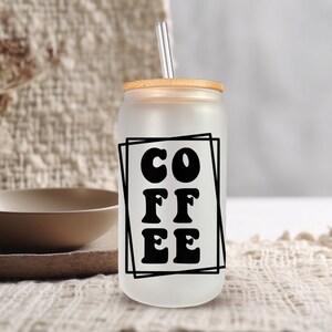 Einfaches Kaffee-Design, 16 Unzen Libbey Can Tumbler, Geschenkideen, Sublimation, Glasbecher, Weihnachtsgeschenk, Becher mit Deckel und Strohhalm