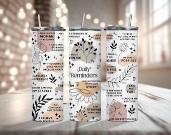 Vaso de acero inoxidable estilo bohemio con afirmaciones diarias, 20 oz