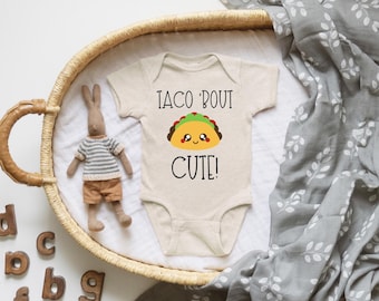 Taco 'Bout schattig, babykleding, babycadeau, babyshowercadeau, grappig, schattige romper, sublimatie, babycadeau, genderneutraal, humor, taco-romper