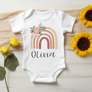 Rainbow Onesie, Custom Onesie, Name Onesie, Personalized, Flowers, Baby Clothes, Baby Shower Gift, Newborn, Baby Girl, Cute, Sublimation