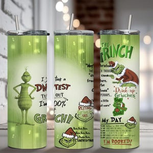 Grinch Tumbler, Grinch Gift, Christmas Tumbler, Grinch Lovers, Stainless Steel, 20oz, Skinny Tumbler, Christmas Gift, Funny, Green, Movie