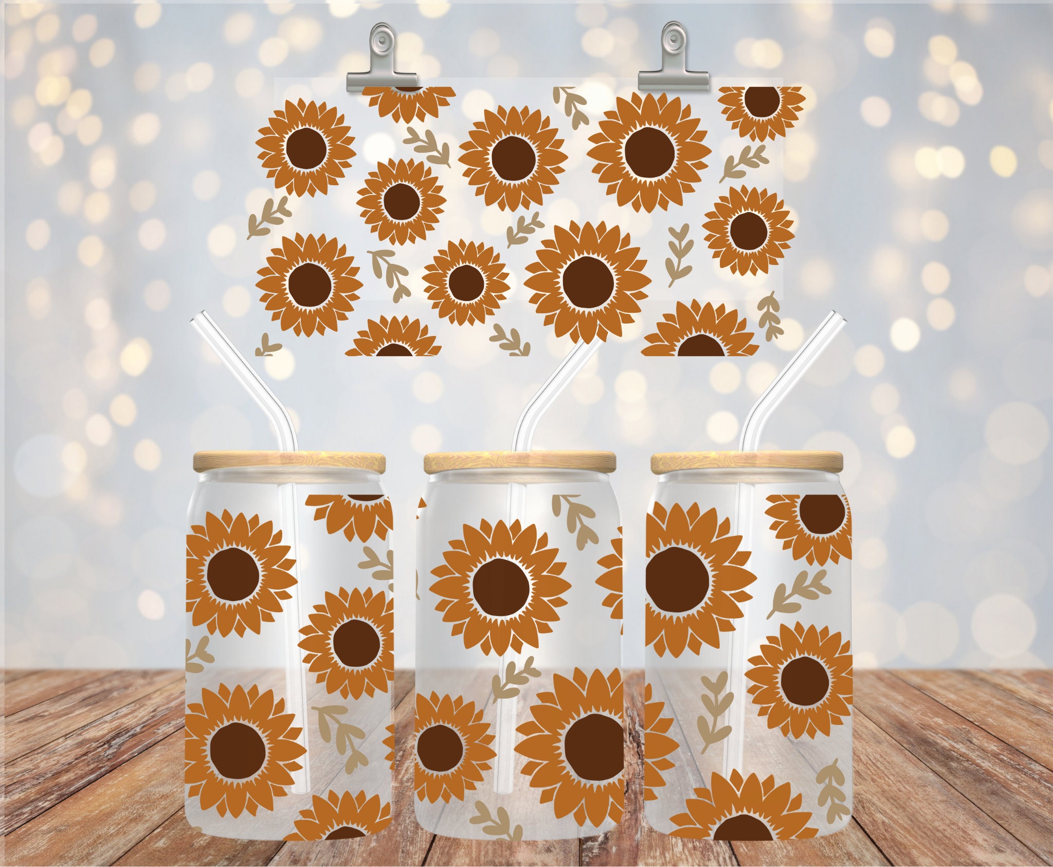 Sunflower Straw Toppers & Charms Set For Tumblers - 4 Silicone Caps + 4 Chain Charms