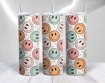 Retro, Faccine sorridenti, Tazza carina, Bicchiere in acciaio inossidabile, 20 once, Bicchiere magro, Regali per lei, Idee regalo, Cannuccia, Semplice, Pastelli, Tazza retrò