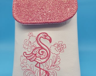 Crossbody Cell Phone Bag - Mighty Mini - Cell Phone Bag -  Handmade Phone Bag -  Victory Flamingo