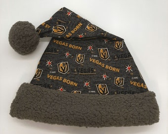 VEGAS BORN Santa hat with Gray Sherpa and Trim