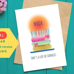 DIGITAL PRINTABLE Birthday Card, funny, sarcastic, lots candles, cake, pink green gold