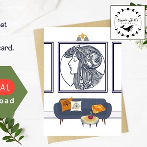 STAMPABILE DIGITALE per tutte le occasioni scheda profilo viso deco metà secolo moderno anni &#39;20 retrò classico nouveau per lei per lui