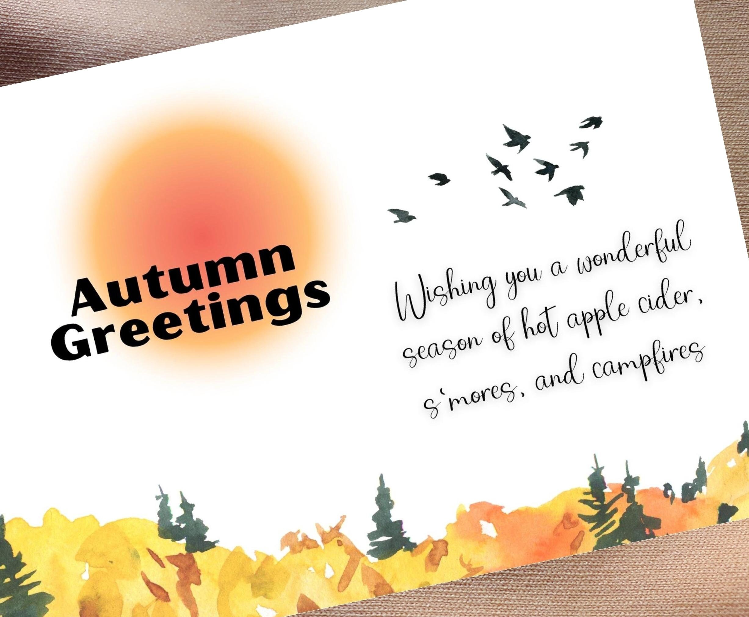 DIGITAL PRINTABLE Autumn Greeting Card Any Occasion Fall Leaves Trees ...