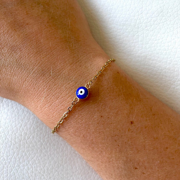 Bracelet chaine dorée en acier inoxydable œil bleu grec