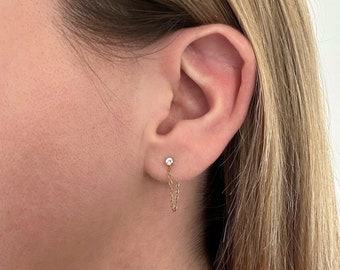Boucles d’oreilles pendantes chaine dorée fait main en acier inoxydable