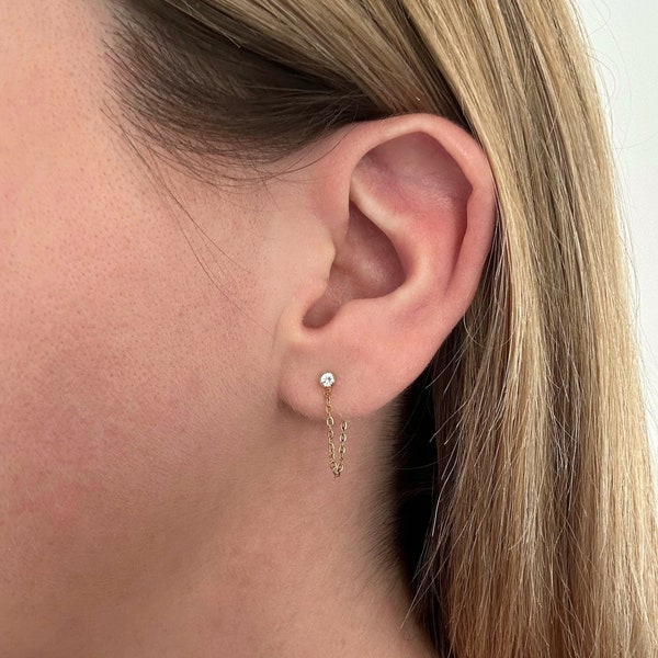Boucles d’oreilles pendantes chaine dorée fait main en acier inoxydable