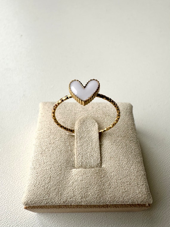 Bague Coeur Ajustable En Acier Inoxydable Doré - Taille Unique - Neuf Avec étiquettes