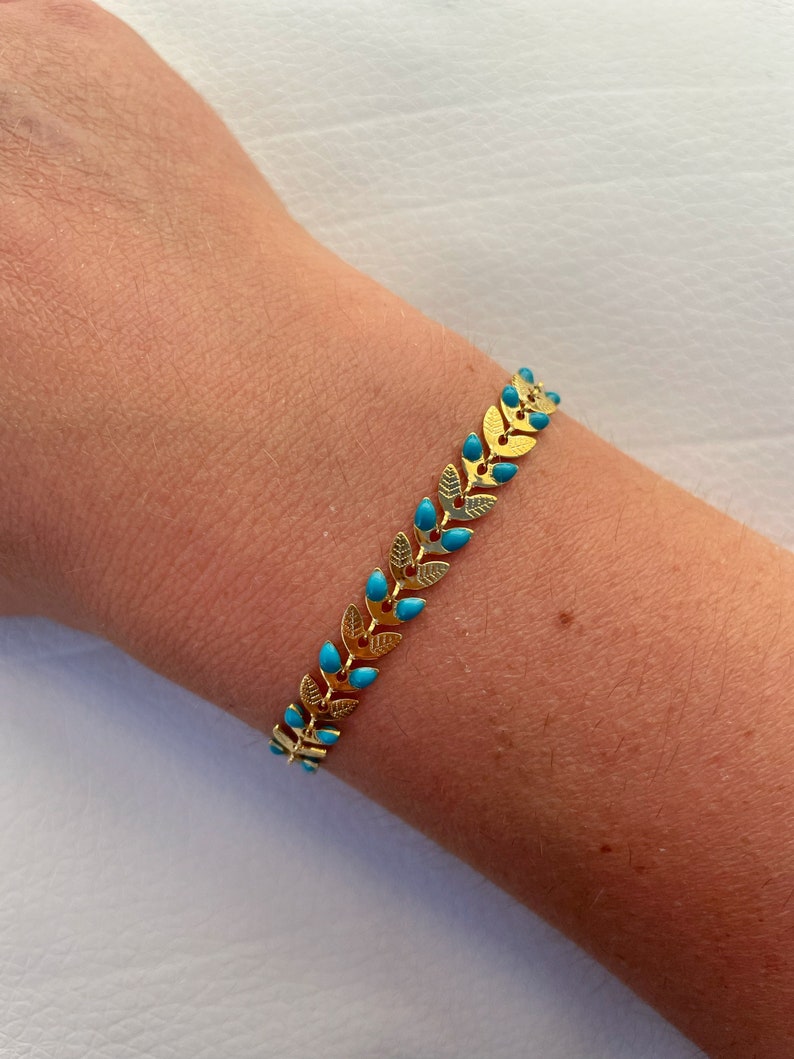 Handmade golden stainless steel ear bracelet Bleu clair