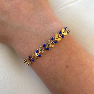 Handmade golden stainless steel ear bracelet Bleu foncé