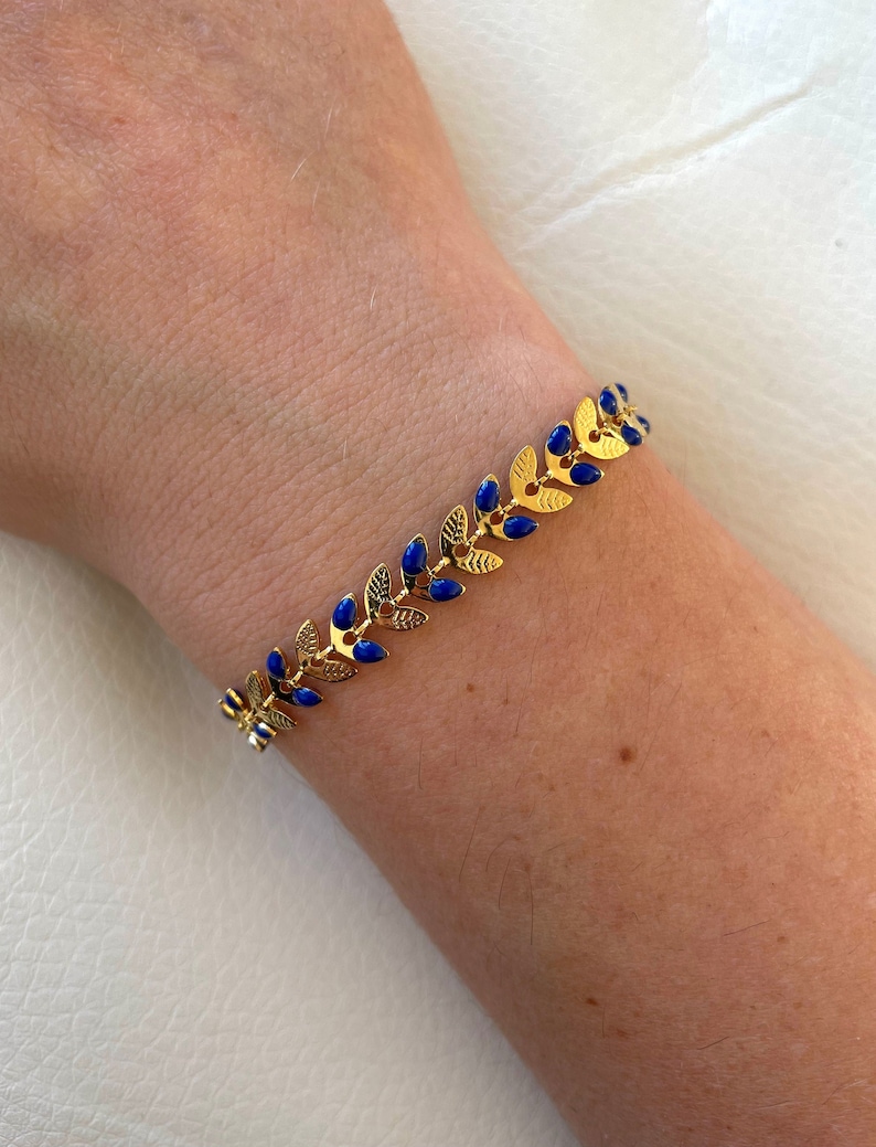 Handmade golden stainless steel ear bracelet Bleu foncé